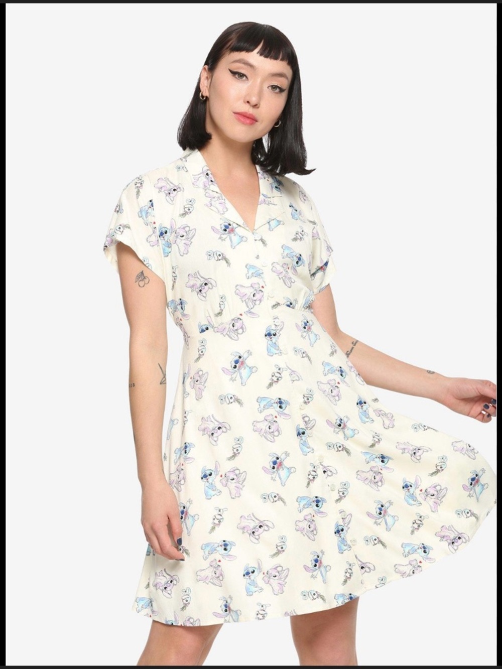 Disney Cream Midi Dress with Blue and Purple Character Print